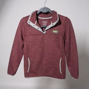 LL Bean Womens Fleece Pullover Snap Neck Sweatshirt XS Petite Gray Trim Logo